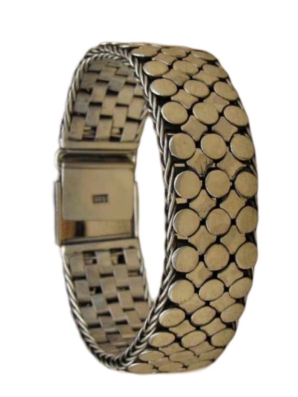 Sterling silver link bracelet. 3 rows of circles and 2 rows of rectangles. - Picture 7 of 7